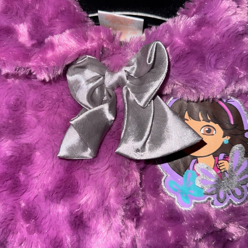 NICKELODEON Dora & Friends Girls 3T Purple Faux Fur Sparkle Jacket Coat Bows NWT - Picture 6 of 16